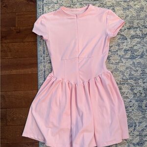 Pink Fit & Flare Mini Dress Size Small Short Sleeve Athletic Stretch
